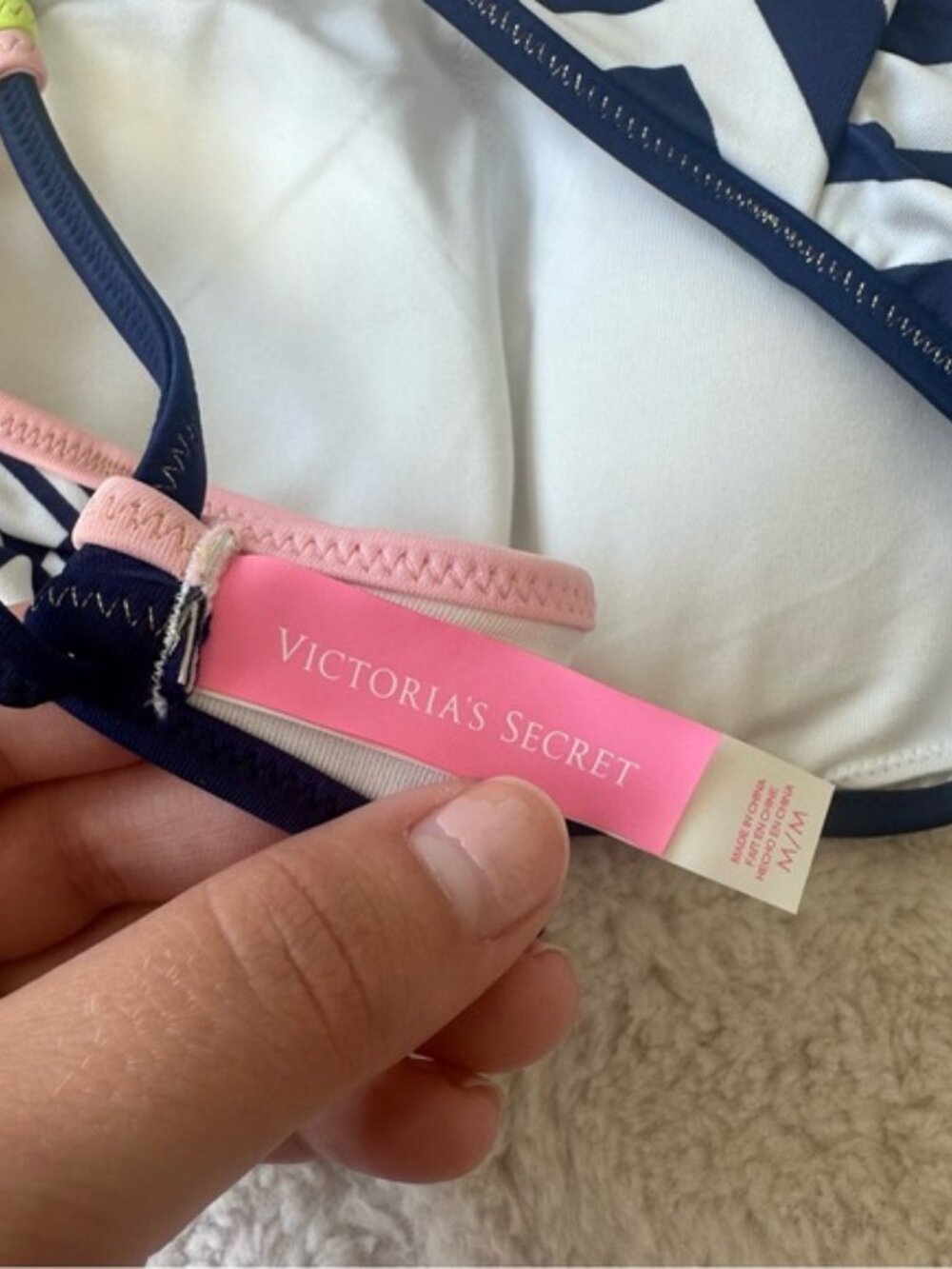 Victoria's Secret | Navy Chevron High Neck Strappy Bikini Top | Size Medium - Picture 8 of 10